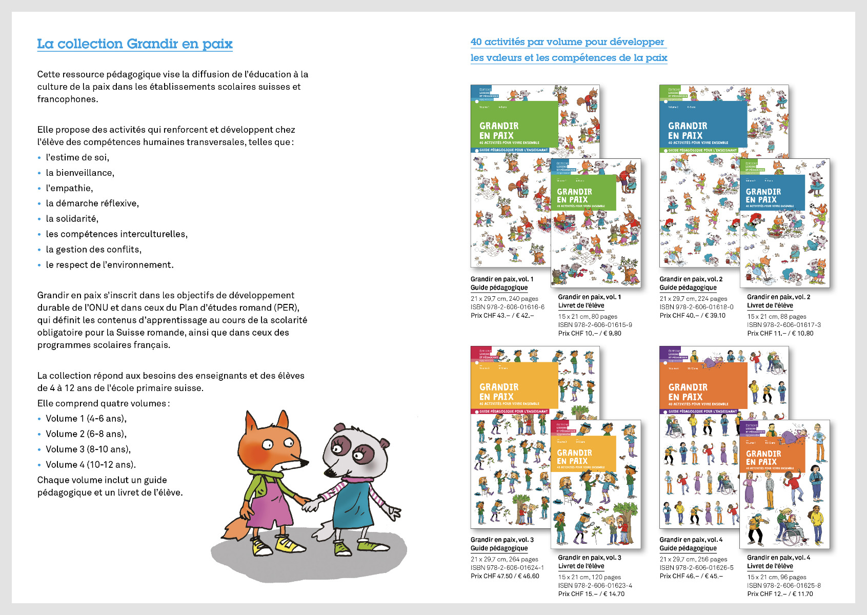 Flyer de présentation de la collection «Grandir en paix»